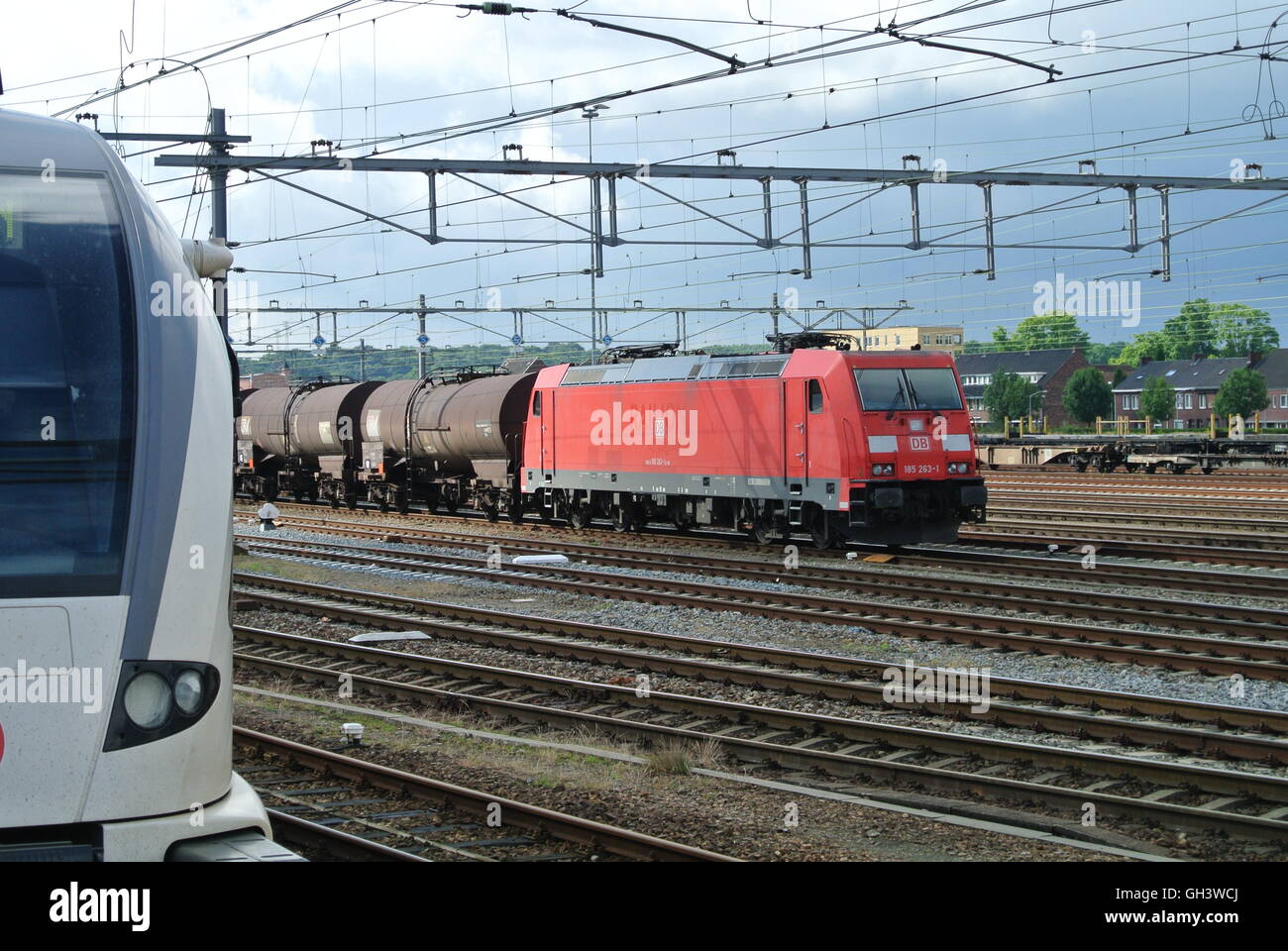 DB class 189 Eurosprinter Train with tanker wagons at Venlo, Holland, Stock Photo