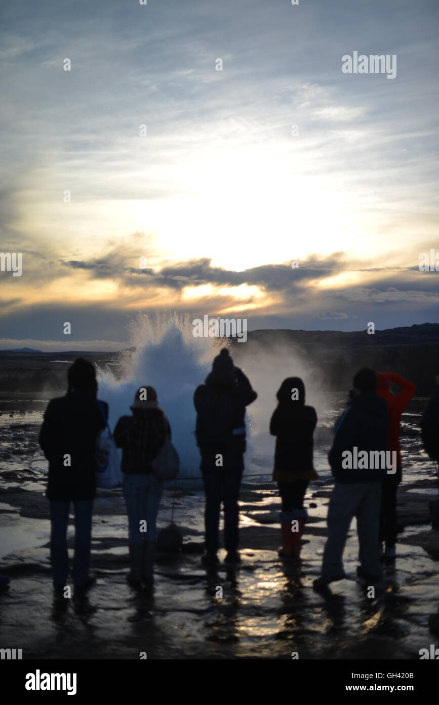 Icelandic Geysir erupting - Iceland Travel Stock Photo