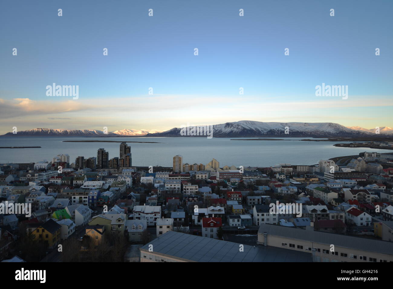 Elevated view over Reykjavic, Iceland Stock Photo