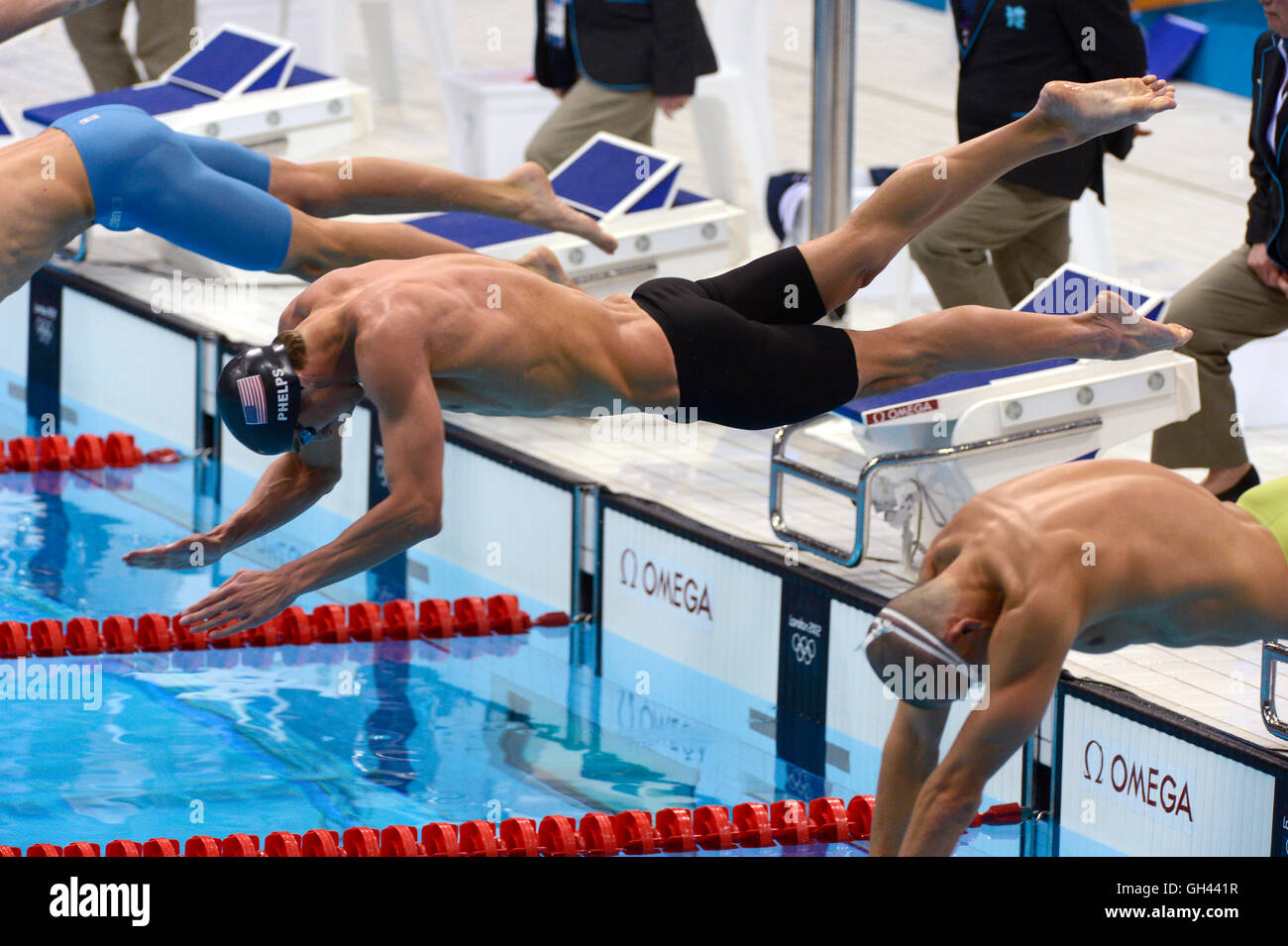 London 2012 Olympics Swimming. Men's 200 Meter Butterfly Semifinals. Michael Phelps