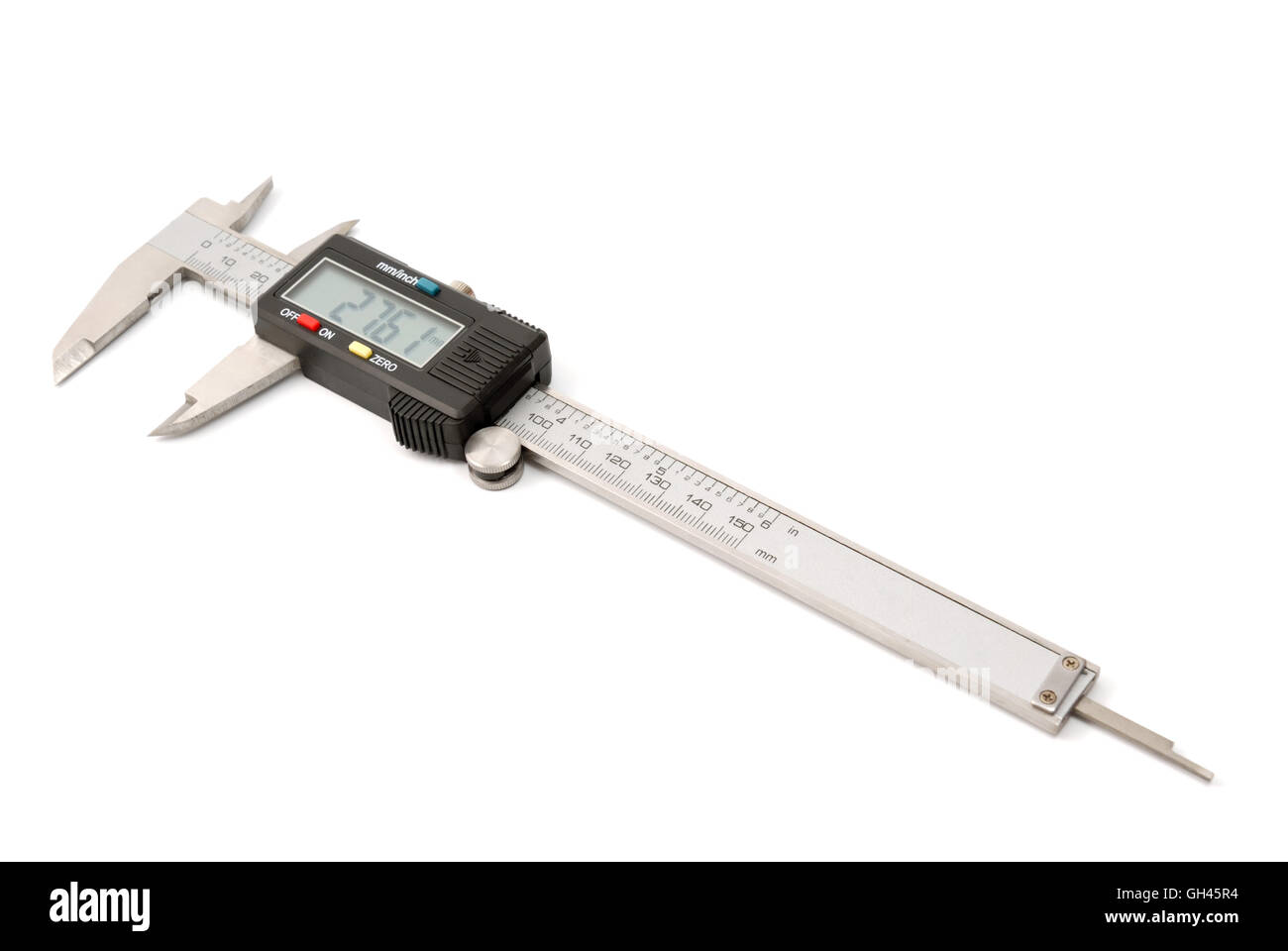 Electronic digital caliper isolated on white background. The precision tool. Stock Photo