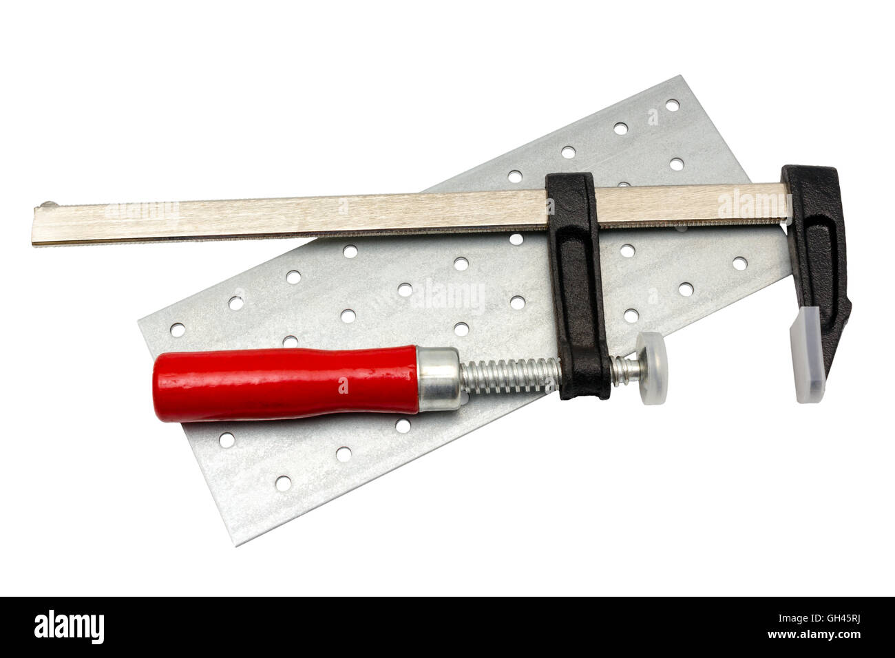 Tools collection Open carpentry screw clamp with red handle isolated