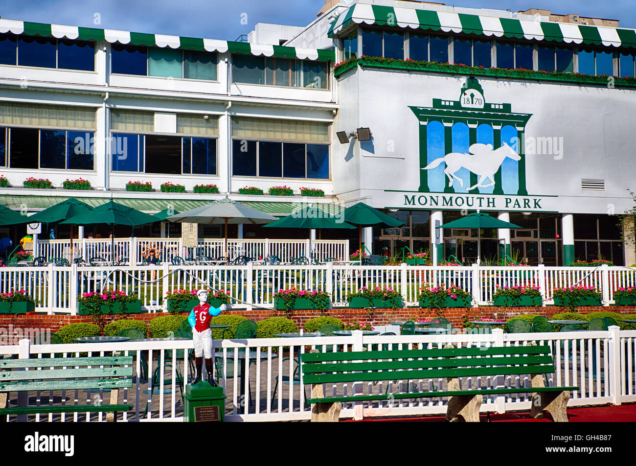 Low Angle Frontal View of the Monmouth Park Racetrack Main Pavilion, Oceanpark, New Jersey Stock Photo