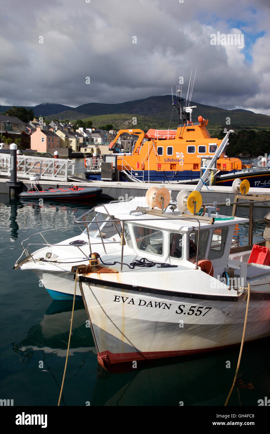Lifeboat and small craft in Castletownbere Harbour Stock Photo