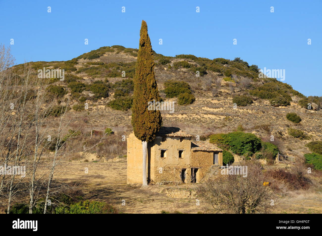 geography / travel, Spain, finca at the town UN Castillo, province Zaragoza, Aragon, Additional-Rights-Clearance-Info-Not-Available Stock Photo