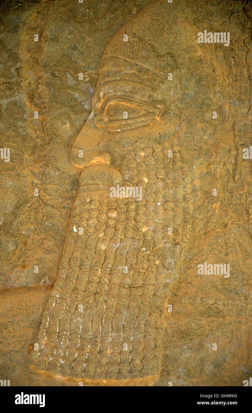 geography / travel, Iraq, mural relief of a diminotaur at the wall of the palace of Ashurnasirpal II, Nimrud (Kalkhu), ah East, Additional-Rights-Clearance-Info-Not-Available Stock Photo