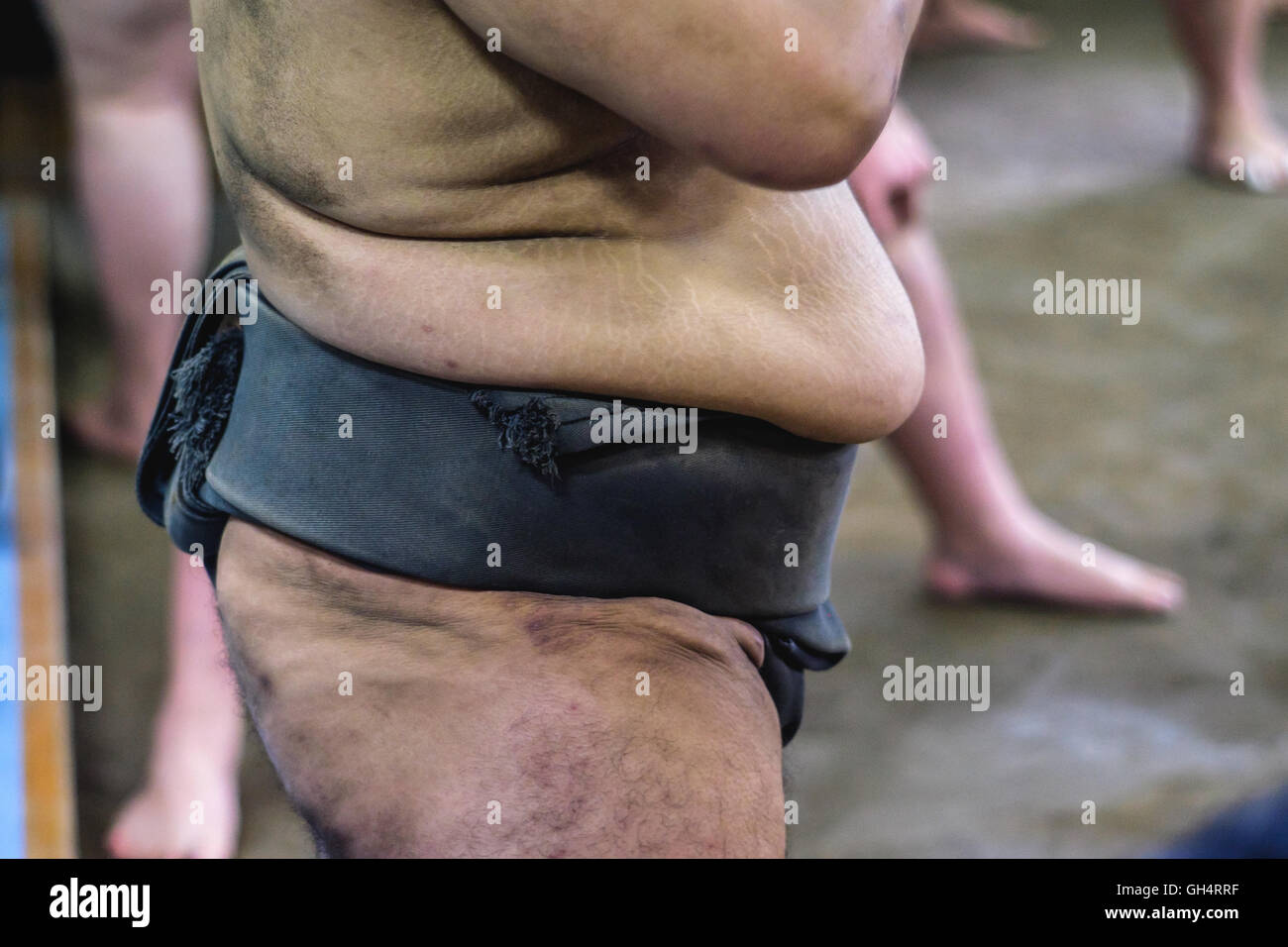 Sumo fighters having training session in Tokyo, Japan Stock Photo