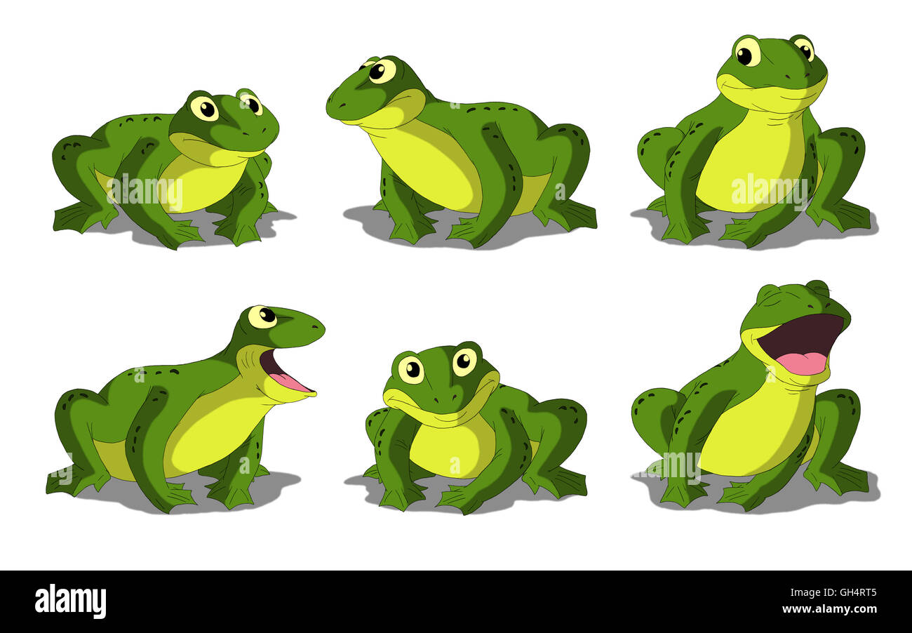 light green frogs separate images isolated on white background Stock