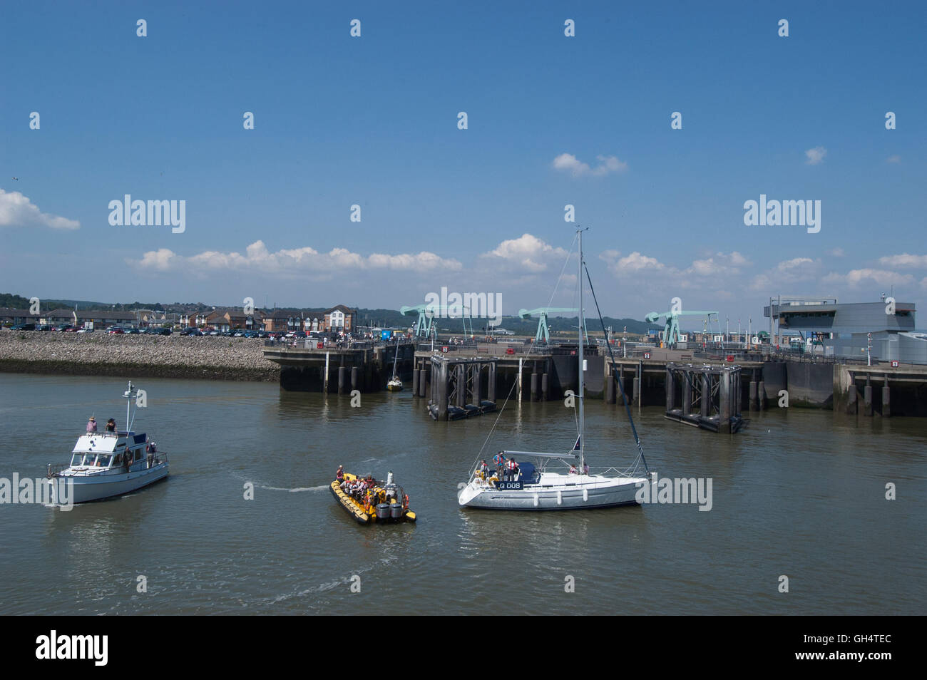 Cardiff Bay Barrage,Boats waiting to Lock In Stock Photo