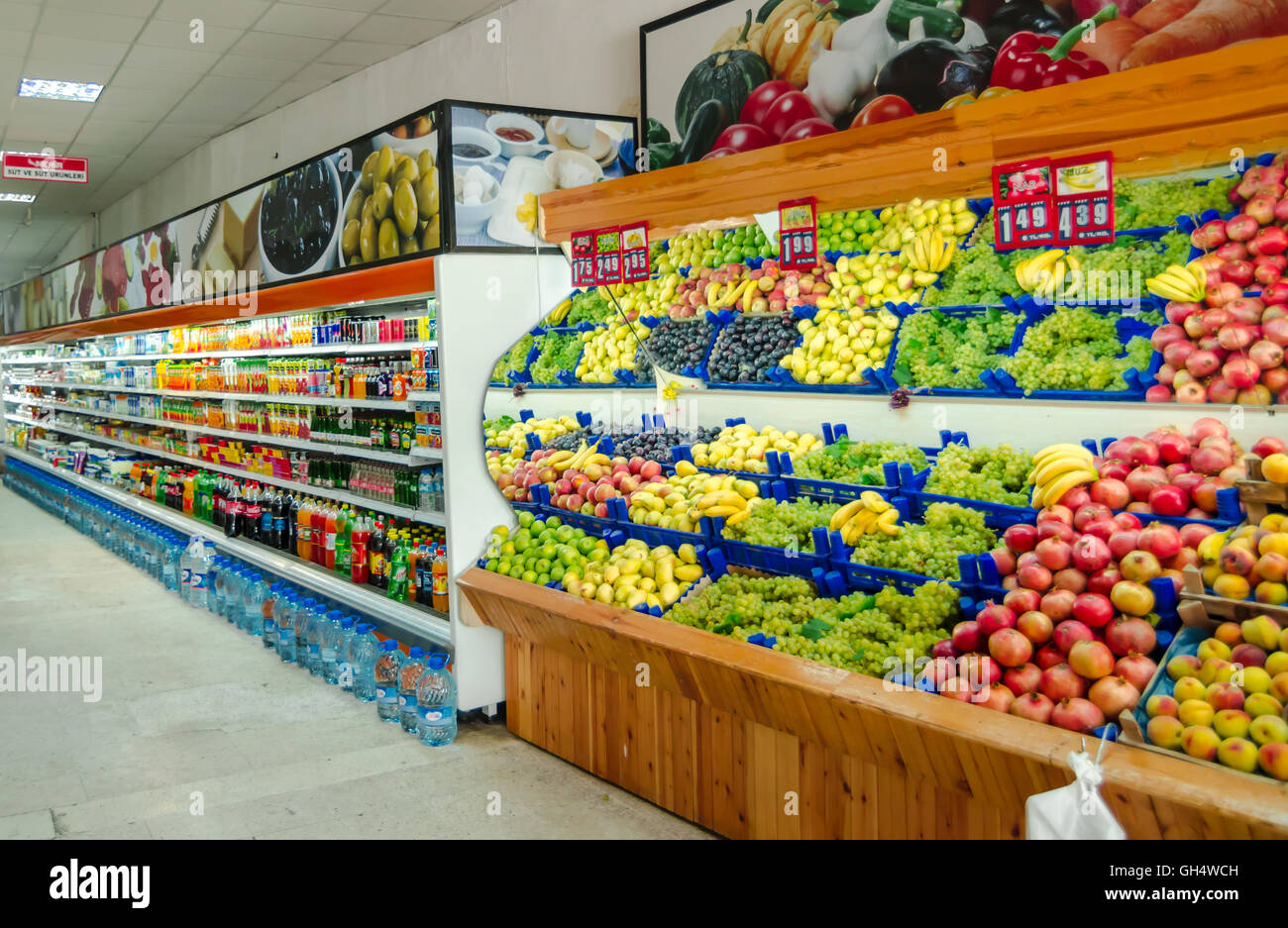 Turkish  Supermarket shelfs in Istanbul Stock Photo
