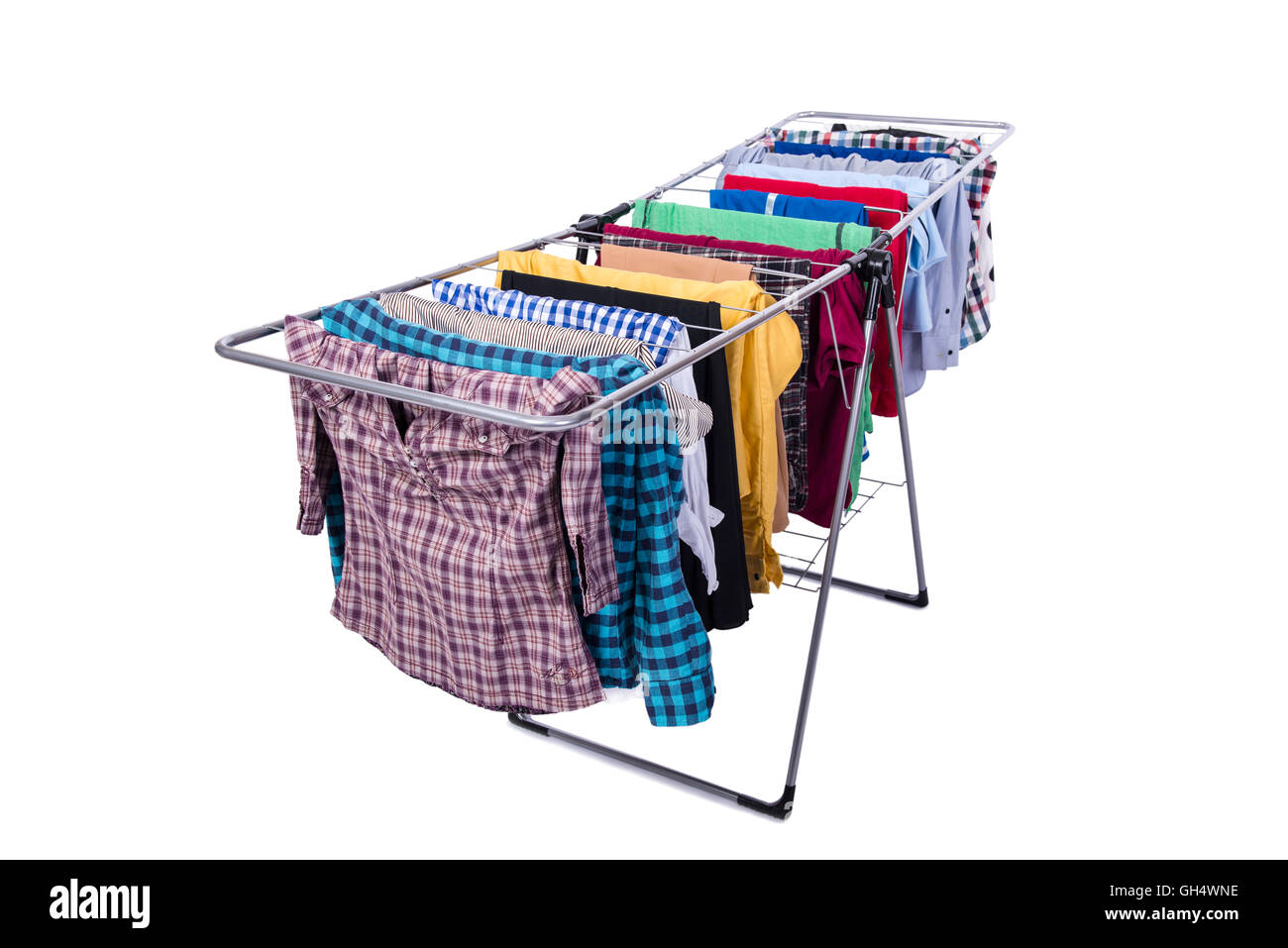 Collapsible clotheshorse isolated on the white background Stock Photo ...