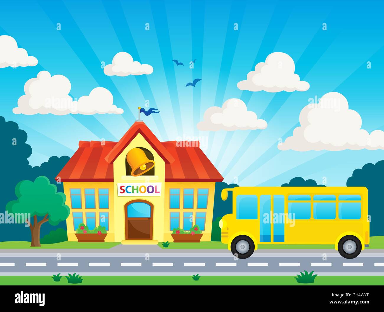 School and bus theme image 2 - picture illustration Stock Photo - Alamy