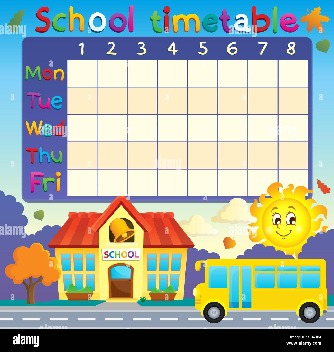 school-timetable-with-school-and-bus-picture-illustration-stock-photo