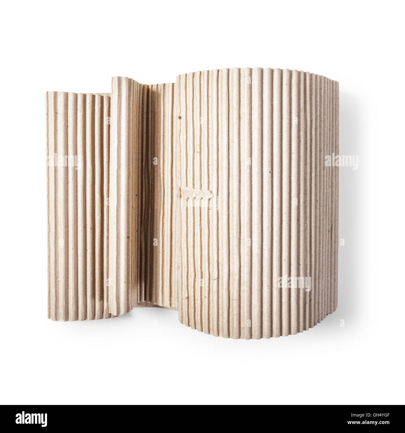 Corrugated cardboard role. Packaging material. Object isolated on white background with clipping path. Top view, flat lay Stock Photo