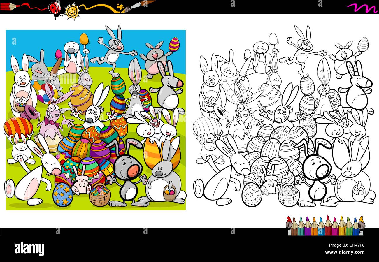 Cartoon Illustration of Easter Bunny Characters Coloring Book Activity ...
