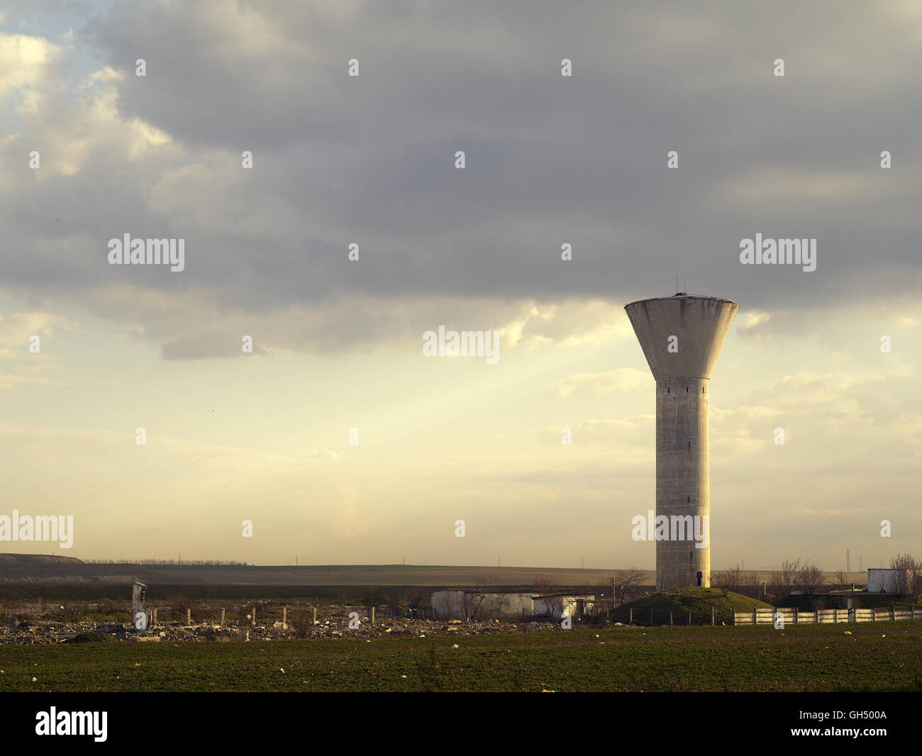 Old Water Tower Against cloudy Sky - Romania Stock Photo - Alamy