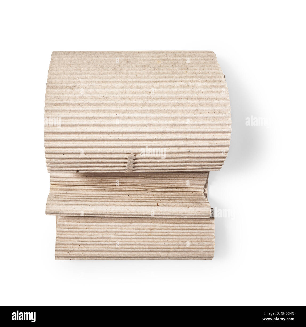 Corrugated cardboard role. Packaging material. Object isolated on white background with clipping path. Top view, flat lay Stock Photo