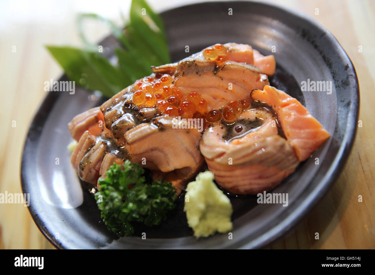 Grilled Salmon sashimi Stock Photo - Alamy