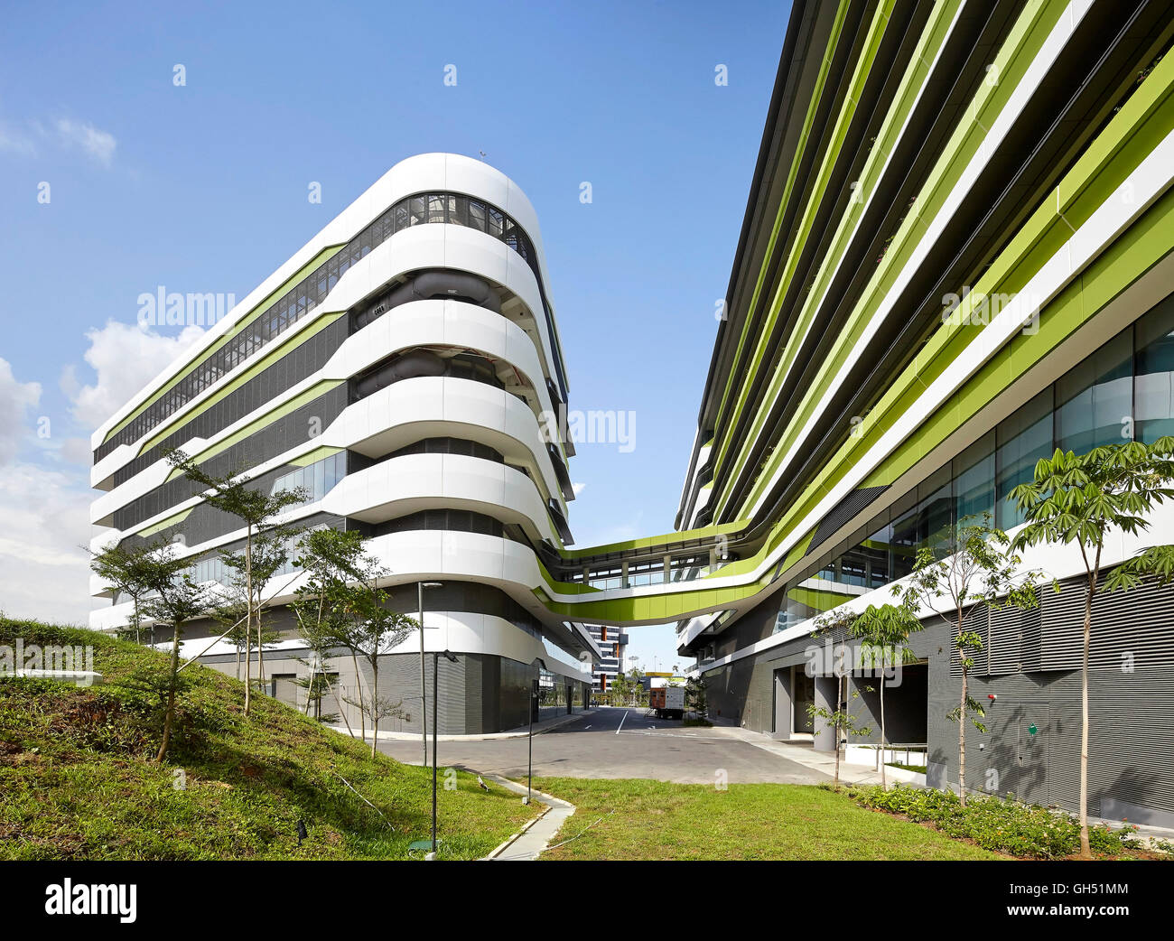 Facade perspective in loading bay area. Singapore University of Technology and Design, Singapore, Singapore. Architect: UNStudio, 2015. Stock Photo