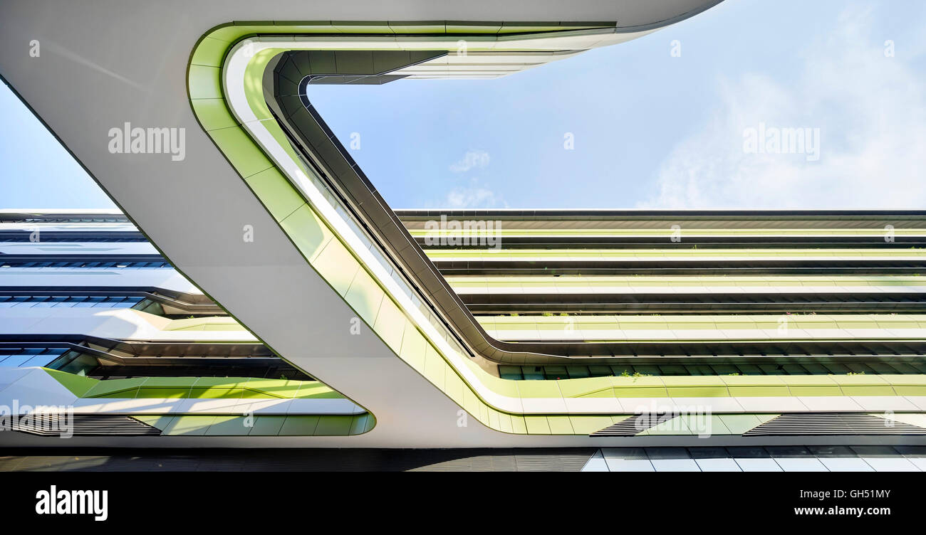Bridge linking buildings from below. Singapore University of Technology and Design, Singapore, Singapore. Architect: UNStudio, 2015. Stock Photo