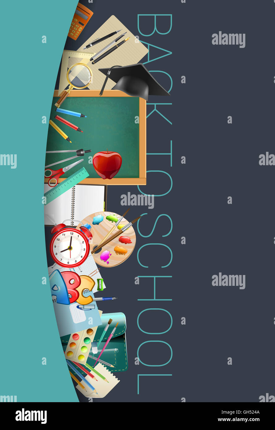 Back to school vertical background with school accessories Stock Photo