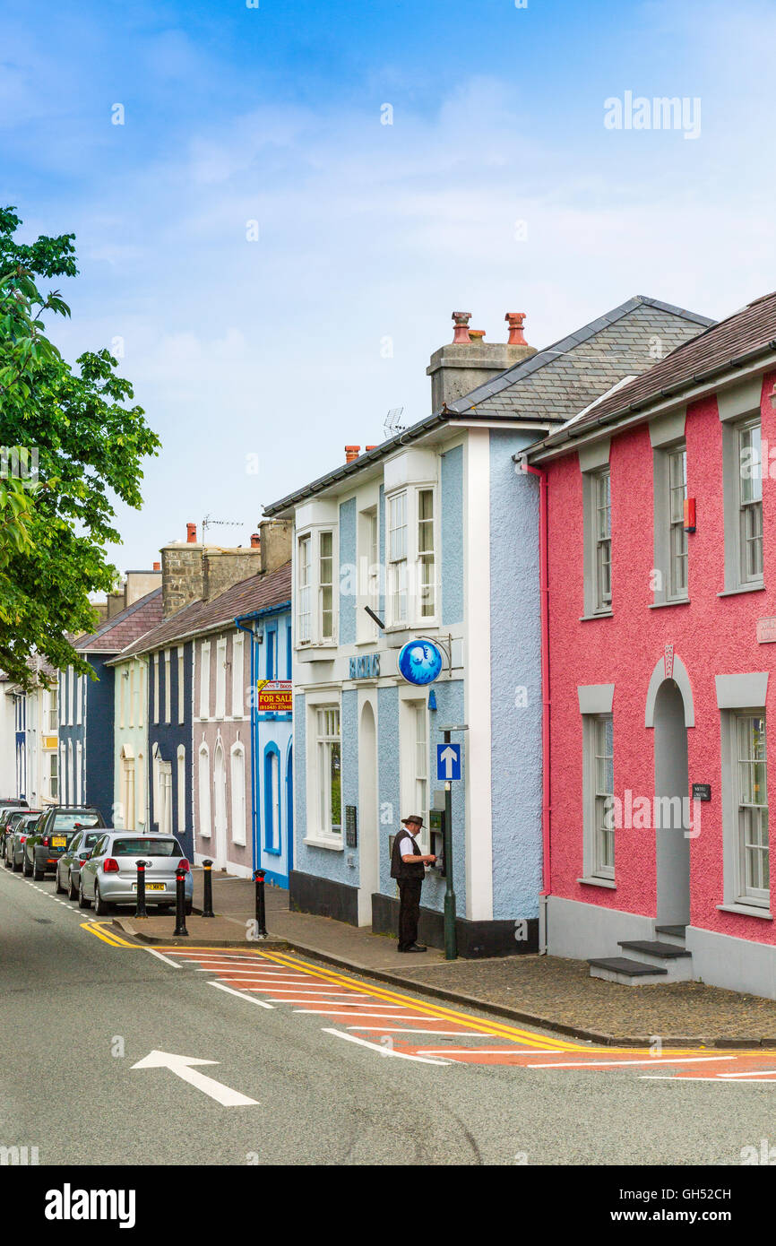 Colourful cottages and a branch of Barclays Bank line Alban Square in Aberaeron, Ceredigion, Wales, UK Stock Photo