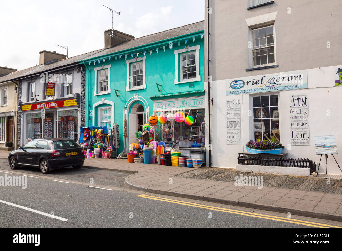 Shops on Market Street in Aberaeron, Ceredigion, Wales, UK Stock Photo