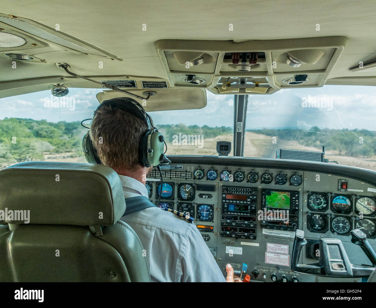 Taking off from Sumbazi Airstrip in the Selous Game reserve Tanzania Stock Photo