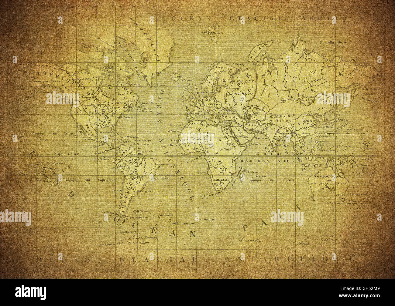 vintage map of the world published in 1847 Stock Photo