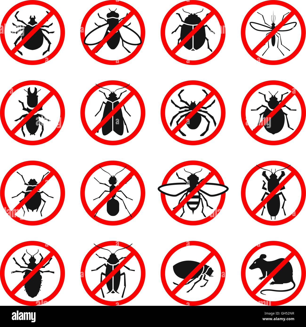 Pest control. Harmful insects and rodents set icons. Vector illustration Stock Vector