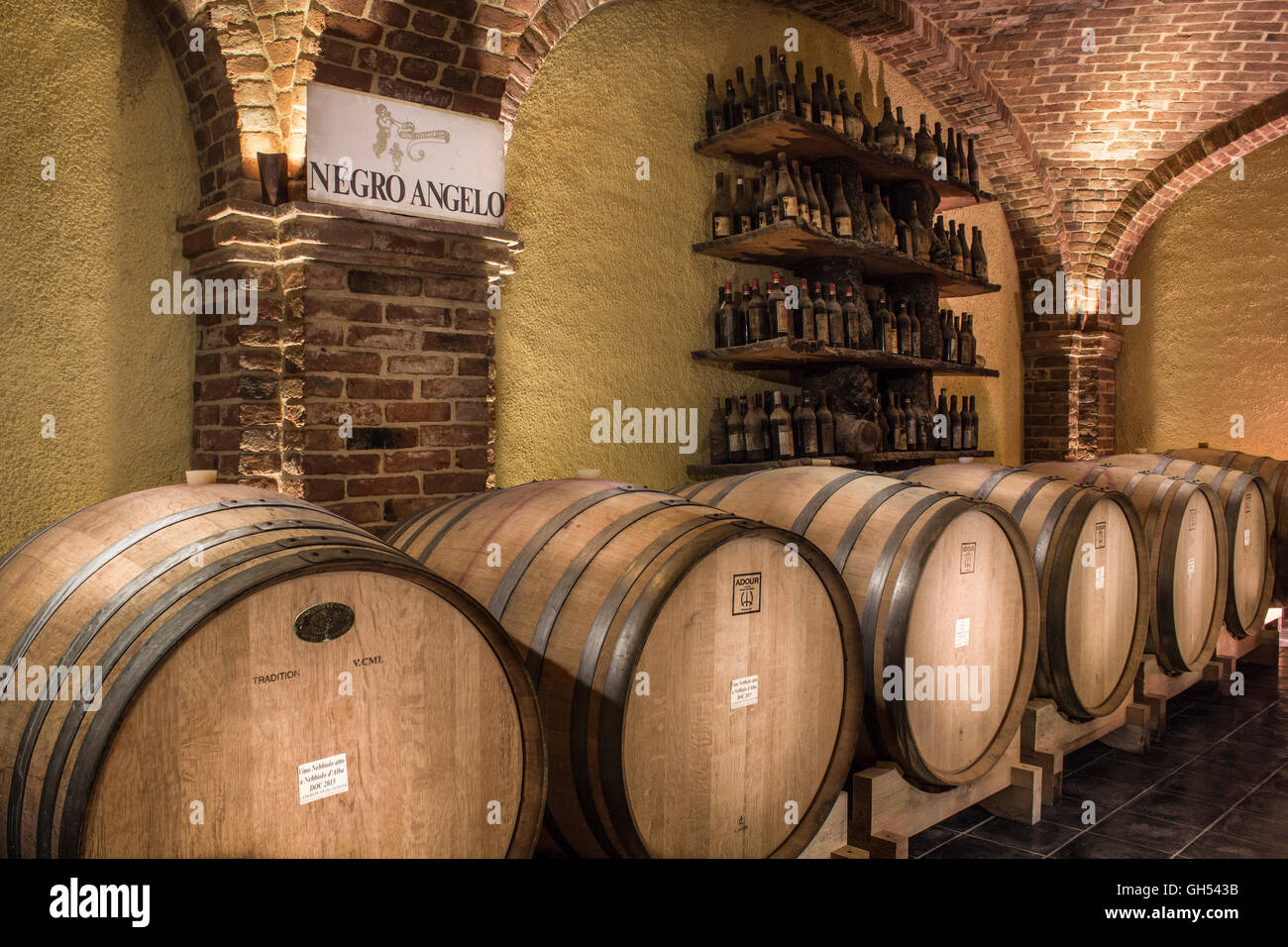 Wine cellar in the Roero - Piemonte, Italy. Stock Photo