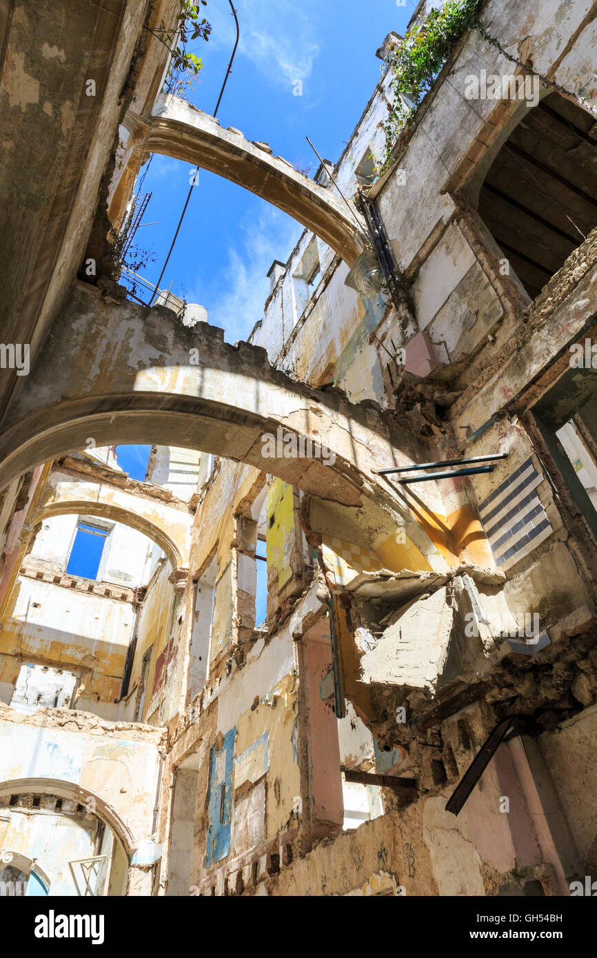 Ruin interior of a dilapidated former historic building in Havana, Cuba Stock Photo