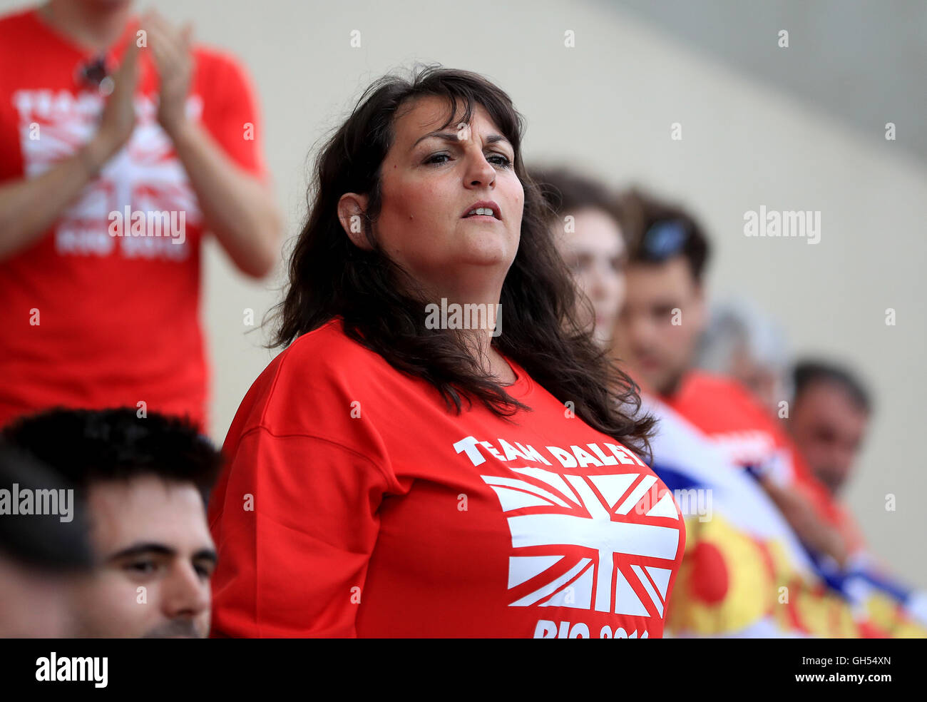 Tom Daley's mother Debbie Daley shows her support in the stands during