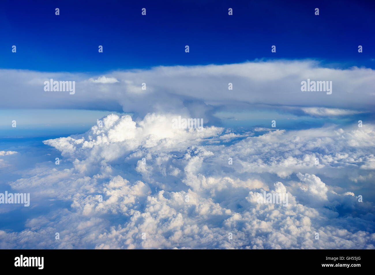 Blue sky with white clouds view from air plane Stock Photo