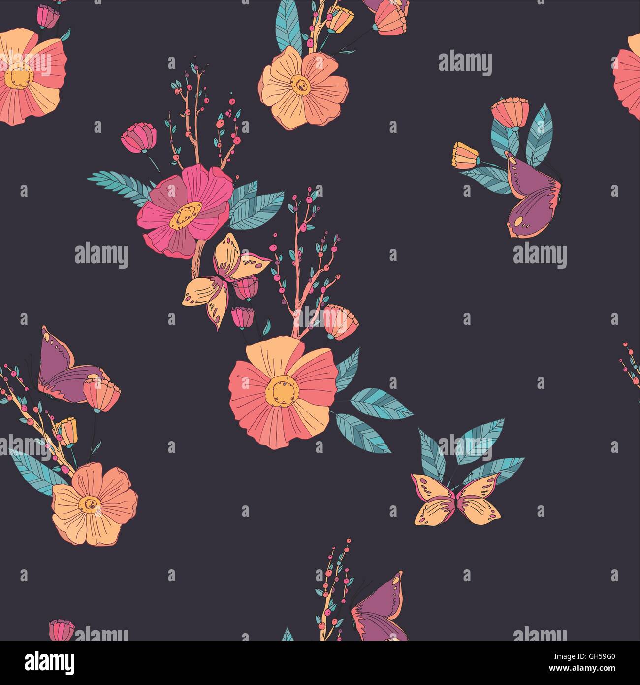 Floral Seamless Vintage Wildflowers Pattern Stock Vector Image & Art ...
