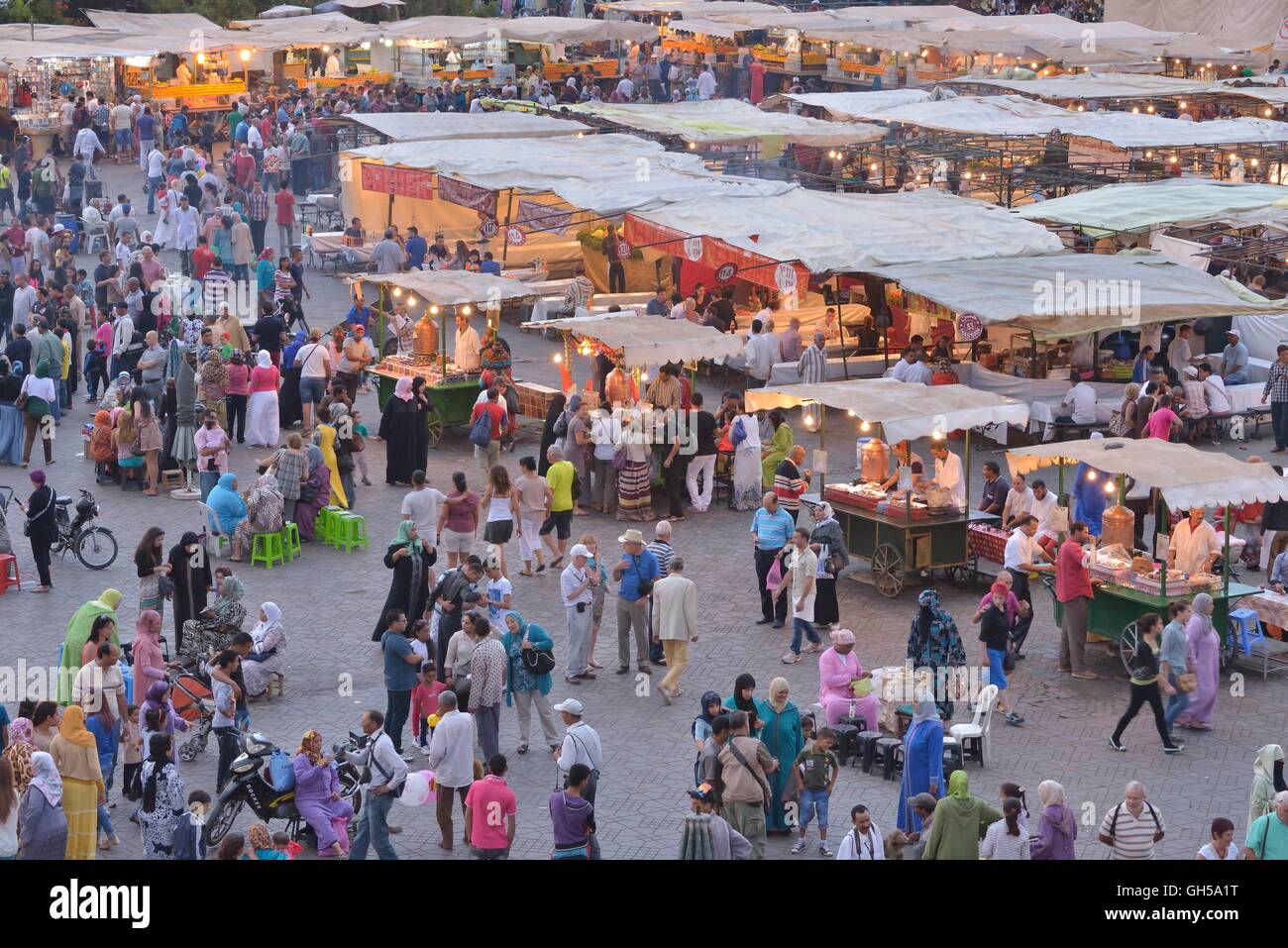 geography / travel, Morocco, food stands, eating stalls on the Djemaa El Fna, marketplace, Marrakech, region Marrakesh-Tensift-El Haouz, Africa, Additional-Rights-Clearance-Info-Not-Available Stock Photo