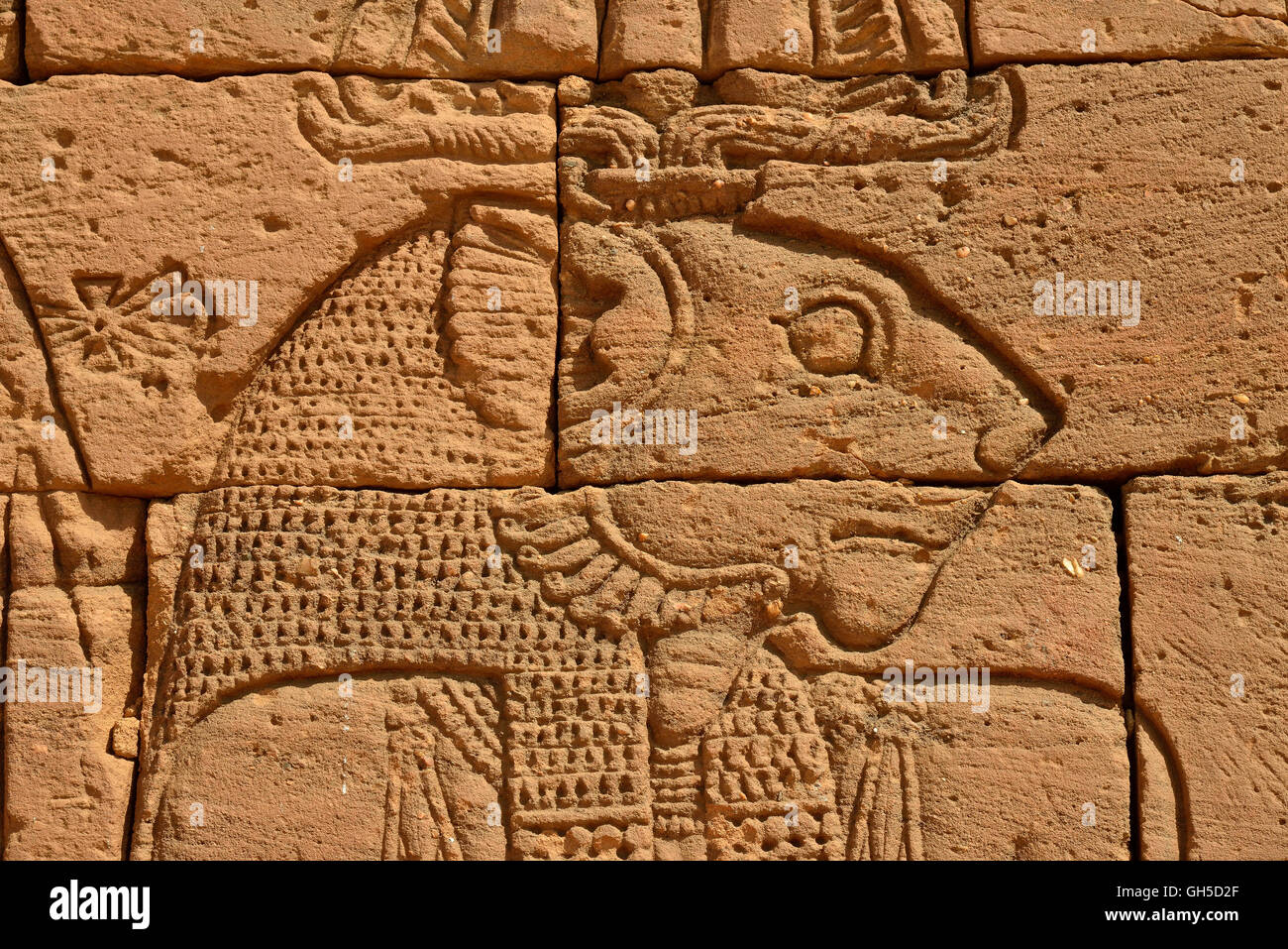 geography / travel, Sudan, relief of the lion-headed god Apedemak at temple of lion, Naga, black Pharaohs, Nubia, Nahr an-Nil, Additional-Rights-Clearance-Info-Not-Available Stock Photo