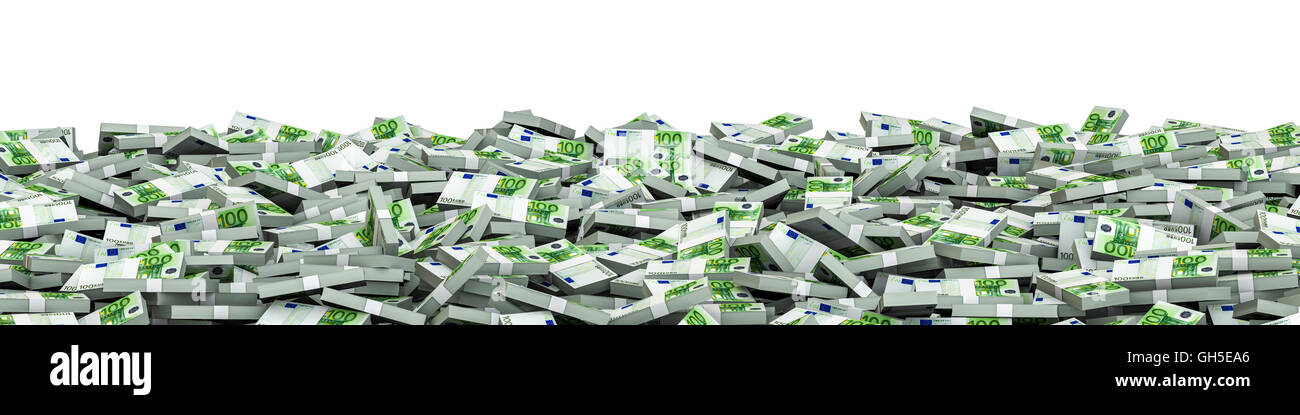 Panorama stacks euros / 3D illustration of panoramic stacks of hundred euro notes Stock Photo