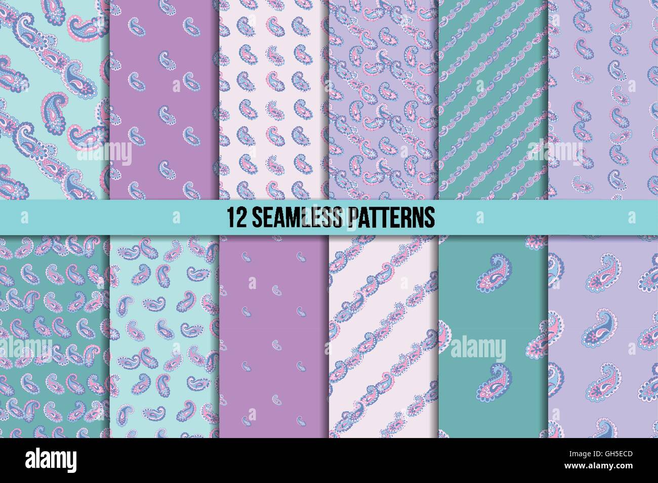 Vector illustration of seamless paisley pattern set Stock Vector Image ...
