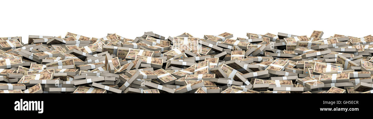 Panorama stacks yen / 3D illustration of panoramic stacks of ten thousand yen notes Stock Photo