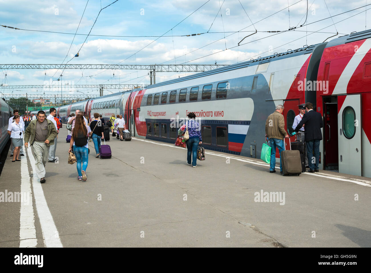 Moscow, Russia - June 14.2016. two-storey train number 45 route from ...