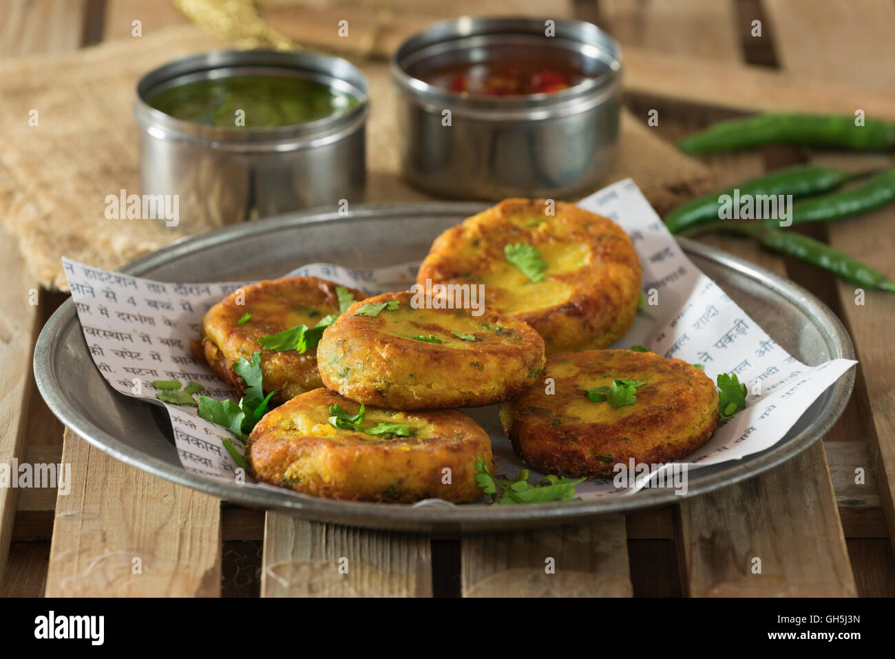 Aloo tikki. Spicy potato cutlet. India Food Stock Photo