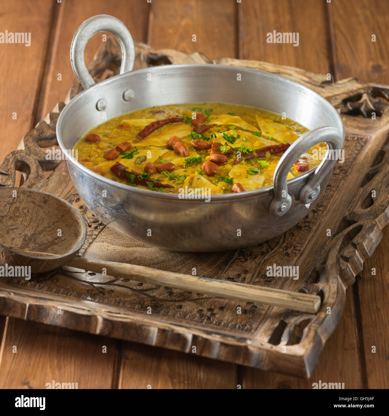 Dal Dhokli. Gujarati lentil stew. India Food Stock Photo