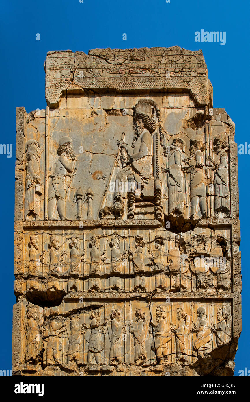 geography / travel, Iran, Persepolis, former capital of the Achaemenids, founded by king Darius I, 520 BC, throne room, relief with audience scene, Additional-Rights-Clearance-Info-Not-Available Stock Photo