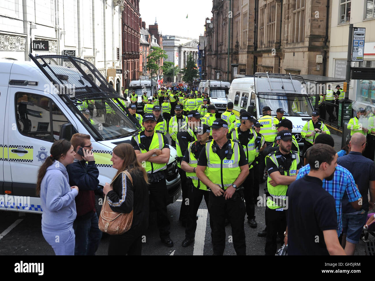 Police on the streets of Nottingham during an EDL (English Defence