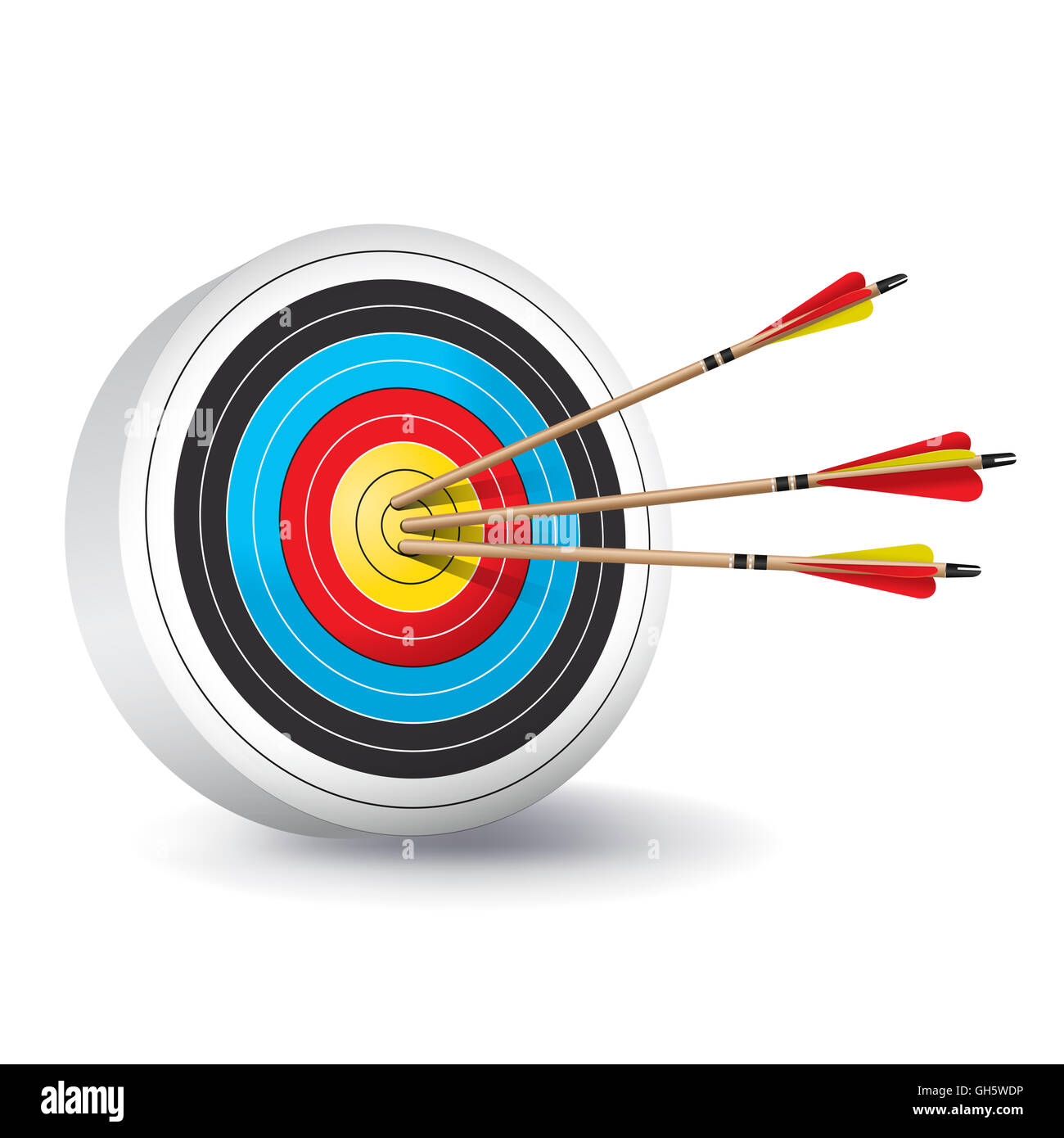 A traditional archery target with colorful rings and wooden red and