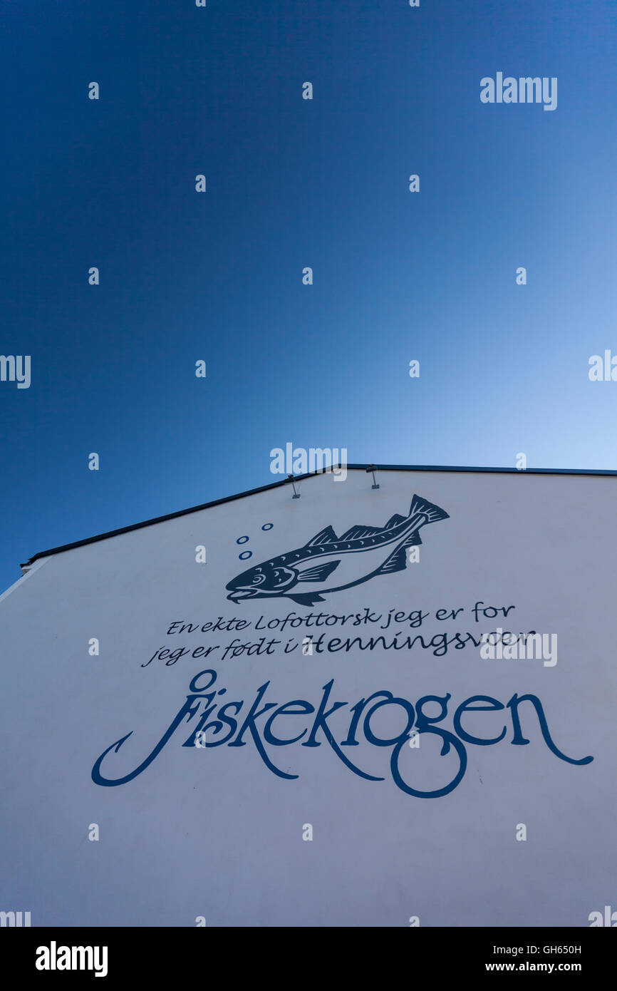 Fiskekrogen restaurant, Henningsvaer, Lofoten Islands, Norway. Stock Photo
