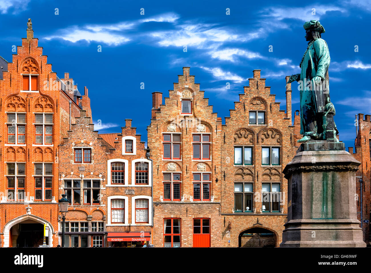 Jan Van Eyck square in Bruges, Belgium Stock Photo