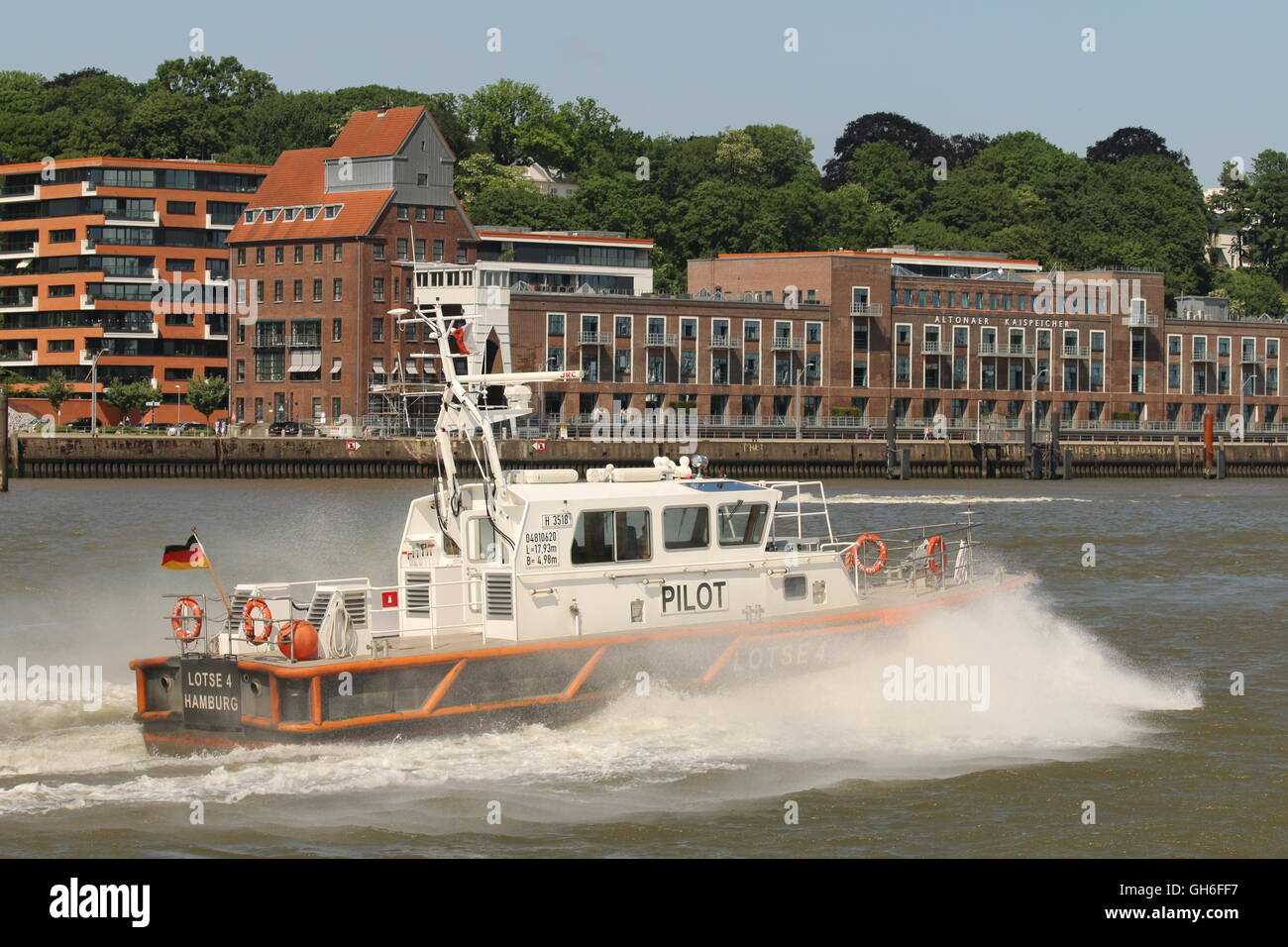 Pilot boat in Hamburg Harbour Stock Photo