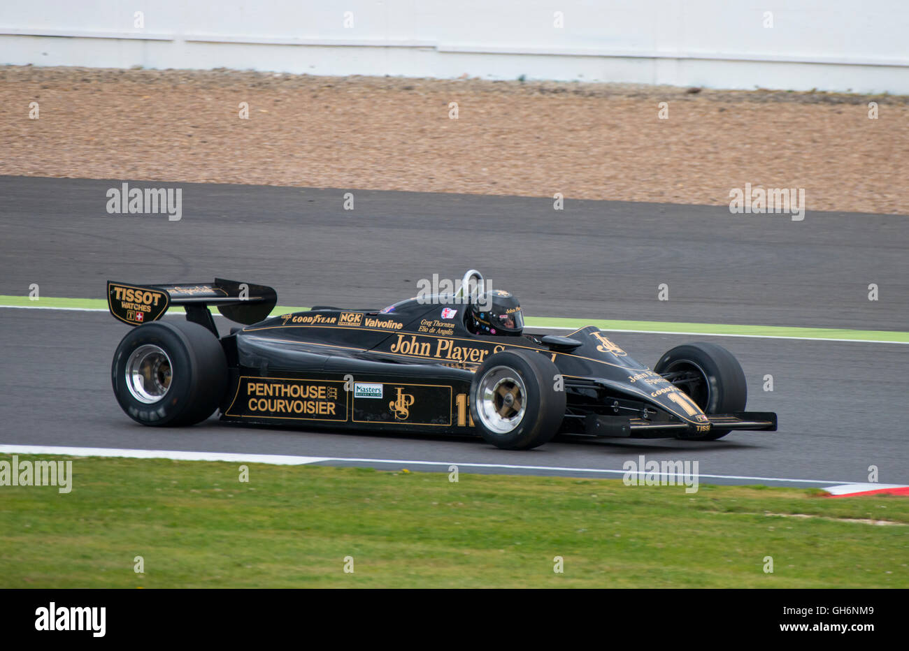 Gregory Thornton driving a Lotus 91/5 in the FIA Masters Historic Formula 1 race at the 2016 Silverstone Classic event, England Stock Photo